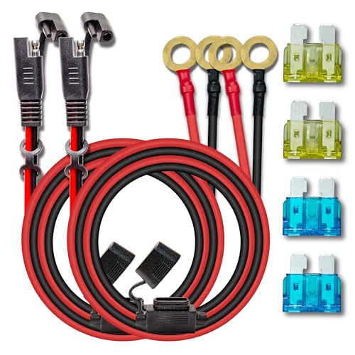 BFXM 2 Pcs 10AWG 2FT SAE Connector Extension Cables with 15& 20A Fuse - color: 10awg2ft*2