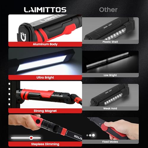 Rechargeable Work Light 2500mAh Magnetic LED Work Light Flashlight Mechanic Light Tool for Men Him, Foldable Lamp with Hook for Car Repair Emergency BBQ Grill (2 Pack) - style: 600 Lumens + 600 Lumens