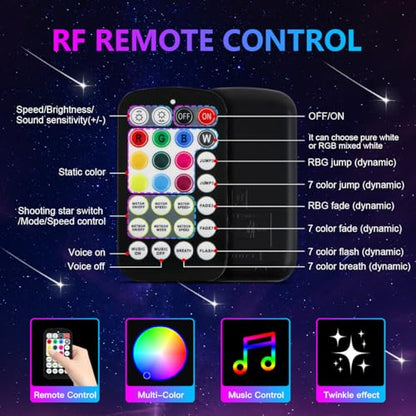 AZIMOM 16W Twinkle & Sound Activate 600pcs*0.03in*13.1ft Fiber Optic Starlight Headliner Kits+RGB Meteor Shooting Star,APP& Remote Control Light Engine End Glow Fiber Strands Home Car Ceiling Décor - size: Meteor+600pcs*0.03in*13.1ft