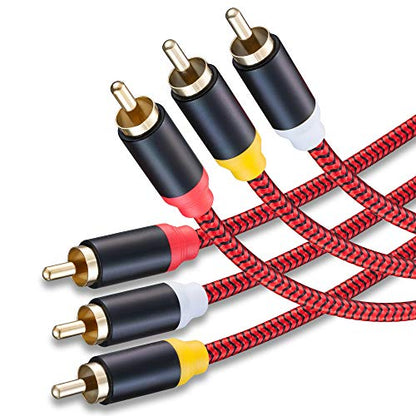 Audio Video RCA Cable 6Ft,3RCA Male to 3RCA Male 24K Gold Plated Composite AV Cable Compatible with Set-Top Box,Speaker,Amplifier,DVD Player and More(6Ft/2M) - size: 6Ft/2M