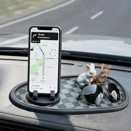 Universal Car Anti-Slip Mat Dashboard Mat with 360° Rotating Phone Holder with Temporary Parking Number, with Residue-Free Adhesive Tape, Multi-Functional Organizer Pad for Sunglasses, Keys (Gary)