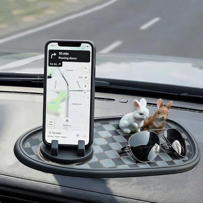 Universal Car Anti-Slip Mat Dashboard Mat with 360° Rotating Phone Holder with Temporary Parking Number, with Residue-Free Adhesive Tape, Multi-Functional Organizer Pad for Sunglasses, Keys (Gary)