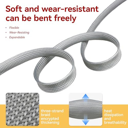 Braided Cable Management Sleeve, 16.4ft Flexible Wear-Resistant Cable Sleeve, Expandable Wire Management for Home, Office, Industry & Automobile (Grey, 3/8") - color: Grey, size: 3/8"