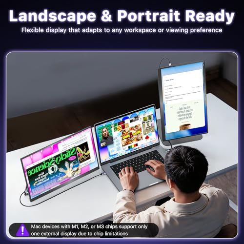 VisionOwl Portable Monitor 18.5 Inch 2K QHD 120Hz Second Screen, USB-C HDMI HDR Travel Monitor for Laptop PC MacBook PS5 Xbox, VESA Mountable, with Speakers, Built-in Kickstand - size: 18.5 inch