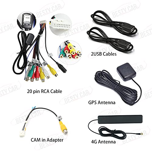 Car Stereo Radio 4G RCA USB CAM in Cable GPS Antenna Wire Harness Kit for 9'' or 10'' Aftermarket Android Headunit with 16pin Power Socket 20pin RCA Port