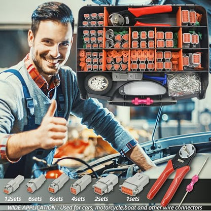 378 PCS DT Deutsch Series Waterproof Connector Kit, 2 3 4 6 8 12 Pin Connectors, Crimping Tool(12-20AWG) & DT Removal Tool, Size 16 Solid Terminal Contacts (14-20AWG) for Cars Motorcycle Boat - size: DT 378PCS KIT