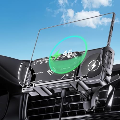 Wireless Car Charge, 2 in 1 Auto Rotating Car Phone Holder, 15 Watt Dual Coil Wireless Fast Charging Phone Mount for Samsung Galaxy Z Fold 8 Ultra /7/6/5/4/3 and Small ipad and iPhone