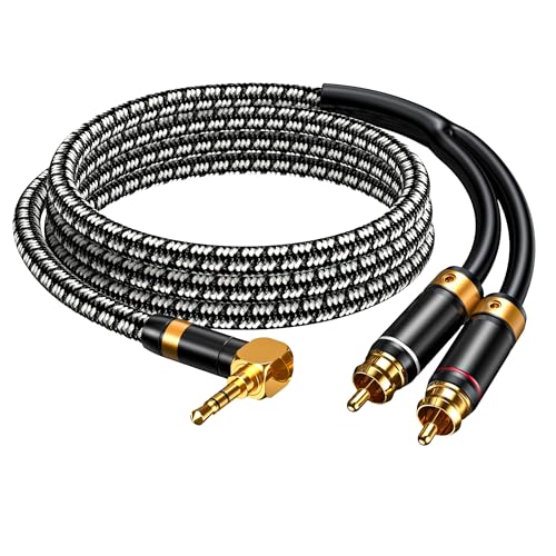 Audiophile RCA Cable, [1M/3.2Feet, Silvered-Plated Copper core] 3.5mm Male to 2RCA Male Stereo Audio Adapter Cable with Outer diameters 6.5mm for Smartphones, Tablets, Speakers, HDTV - size: 3.2 Feet (1M), style: Right angle 3.5mm to 2 RCA