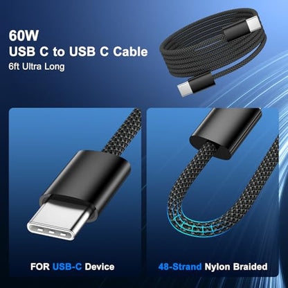 Car Charger for iPhone 17 16 15 Pro Max, Besgoods 4-Port Cigarette Lighter Adapter USB C & USB A Car Phone Charger Fast Charging Voltmeter for Galaxy S25 S24 S23 A15 A54 Android, 6ft USB C to C Cable - color: black charger+black cable