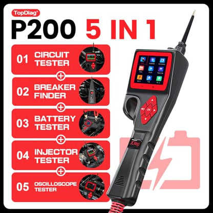 TopDiag P200 Power Circuit Probe Kit - Circuit Breaker Finder, Automotive Circuit Tester, 9~30V Voltage Range, Multimeter, Relay Test, Fuel Injector Tester, Activating Component, Oscilloscope Mode - style: P200
