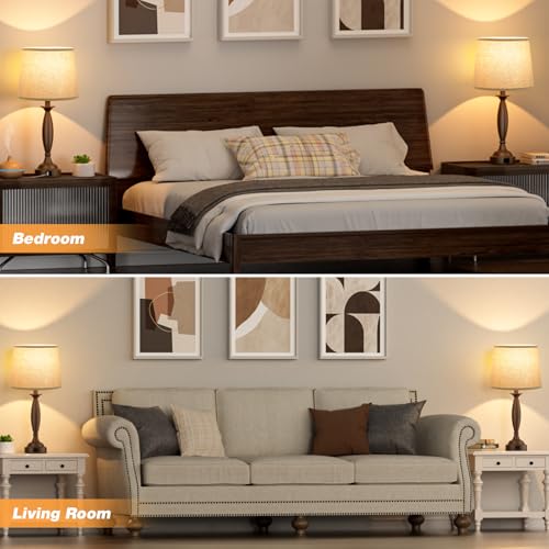 Bedroom Lamps for Nightstand, 3 Way Dimmable Brown Bedside Lamps with USB - color: I. Beige Shade & Brown Base, size: Medium（22.5 In）