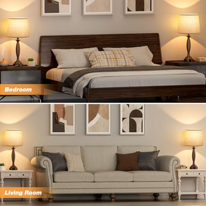 Bedroom Lamps for Nightstand, 3 Way Dimmable Brown Bedside Lamps with USB - color: I. Beige Shade & Brown Base, size: Medium（22.5 In）