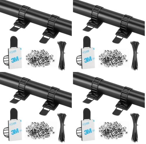 100Pcs Adhesive Cable Management Clips with 50Pcs Zip Ties, Adjustable Nylon Cable Strap Ties Wire Clips Clamps Organizer with Strong Adhesive Tape, Extra Screw & Hole - 3.55 Inch Black (Pack of 4) - color: Black, size: L-100pcs (Pack of 4)