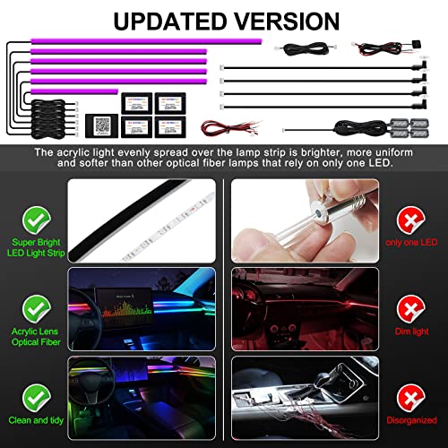 Acrylic Interior Car LED Strip Light with Wireless APP, RGB 14 in 1 with 175 inches 593 LEDs Fiber Optic Ambient Lighting Kits, 16 Million Colors Sound Active Function Car Neon Lights - size: RGB Kit - 14 in 1