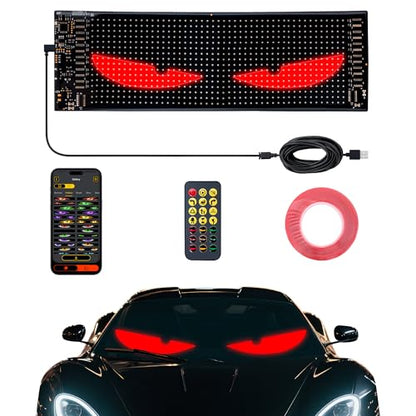 led Eyes for car Windshield-programmable led Sign，Devil Eyes Light for Windshield with Dynamic Patterns, APP/Remote Control, IP68 Waterproof, USB Powered for Cars/Trucks/RVs，1PCS （14.7"x3.6"） - color: 14.7*3.6 Inch-1PCS