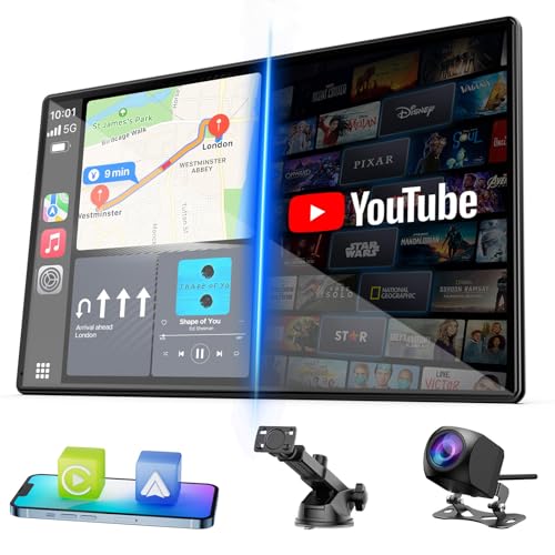 LAMTTO 9" Apple CarPlay Screen with Backup Camera & Streaming Apps