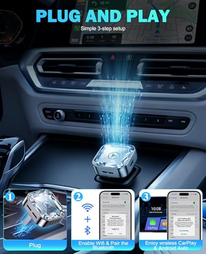 2026 2 in 1 Wireless CarPlay and Android Auto Adapter, Mini CarPlay Dongle Converts Wired to Wireless, Plug & Play, Fast Auto-Connect, No Delay Car Adapter for iPhone & Android with USB/Type-C