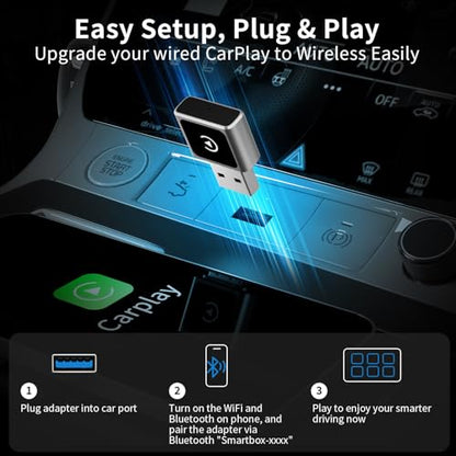 Mini Wireless CarPlay Adapter for iPhone,USB Carplay,2025 Upgrade Convert Wired to Wireless, Plug and Play Easy Setup, Car Play Adapter for Cars with Built-in Wired CarPlay,iOS Only