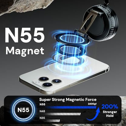 2026 Upgraded Magnetic Car Phone Mount for MagSafe: 360° Rotatable Adjustable Holder with 98LBS Strong Suction Cup & 2400gf Magnet, Compatible with iPhone Series & Android Devices, Black - color: A. Upgrated J37-Black Base