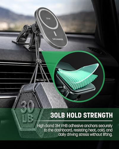 Galvanox Magnetic Wireless Car Charger Mount for Samsung Galaxy Phones, 25W Fast Charging (Compatible with MagSafe), Dashboard & Vent Phone Holder with 45W USB-C Adapter