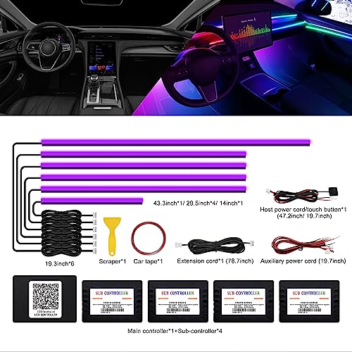 Acrylic Interior Car LED Strip Light with Wireless APP, RGB 6 in 1 with 175 inches 593 LEDs Fiber Optic Ambient Lighting Kits, 16 Million Colors Sound Active Function Car Neon Lights - size: RGB Kit - 6 in 1