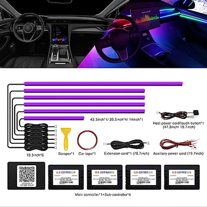 Acrylic Interior Car LED Strip Light with Wireless APP, RGB 6 in 1 with 175 inches 593 LEDs Fiber Optic Ambient Lighting Kits, 16 Million Colors Sound Active Function Car Neon Lights - size: RGB Kit - 6 in 1