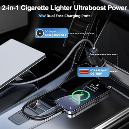 For Starlink Mini Car Adapter 12V-24V to 30V DC Step Up Converter, Dual Port(DC & USB A) Car Cigarette Lighter Adapter, Support Official 50M Cable for Starlink Mini Accessories for RV/Boat/Trailer