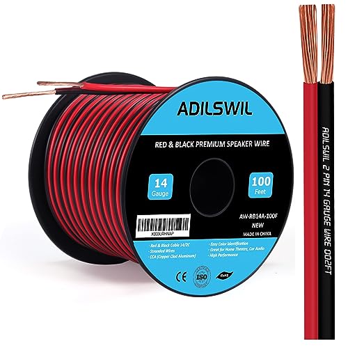 14AWG 100FT Speaker Wire, 2 Conductors Electrical Red Black Cable Hookup LED Lighting Strips Flexible Wire Extension Cord 14 Gauge Copper Clad Aluminum Copper Wire 12V/24V DC Cable - size: 14AWG 100FT CCA