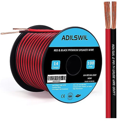 14AWG 100FT Speaker Wire, 2 Conductors Electrical Red Black Cable Hookup LED Lighting Strips Flexible Wire Extension Cord 14 Gauge Copper Clad Aluminum Copper Wire 12V/24V DC Cable - size: 14AWG 100FT CCA