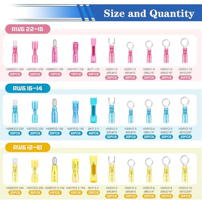 smseace 620Pcs Heat Shrink Wire Connectors Kit with Crimping Tool,Waterproof Electrical Crimp Ring Fork Spade Bullet Butt Splice Terminal for Automotive Boat Stereo Industrial Equipment - size: 620Pcs