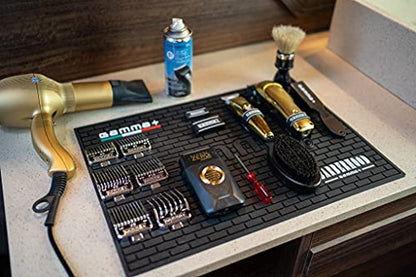 GAMMA+ Professional Barber Appliance Magnetic Mat and Station Organizer, Anti-Slip, Durable Hair Styling Tools - color: Black Rubber Barber Mat