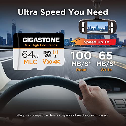 [10x High Endurance] GIGASTONE Industrial 64GB MLC Micro SD Card 2-Pack, 4K Video Recording, Security Cam, Dash Cam, Surveillance Compatible 100MB/s, U3 C10, with Adapter [5-Yrs Free Data Recovery] - color: 64GB High Endurance 2-Pack