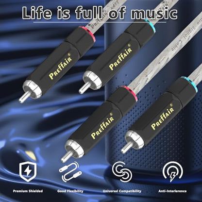 Preffair RCA Male to RCA Male Plugs Signal Wires Audiophile OFC Silver Plated Shielded RCA Cable Audio Interconnect Cables,2PCS/1 Pair (6.6FT/2M, Silver Plated) - color: silver plated, size: 6.6FT/2M
