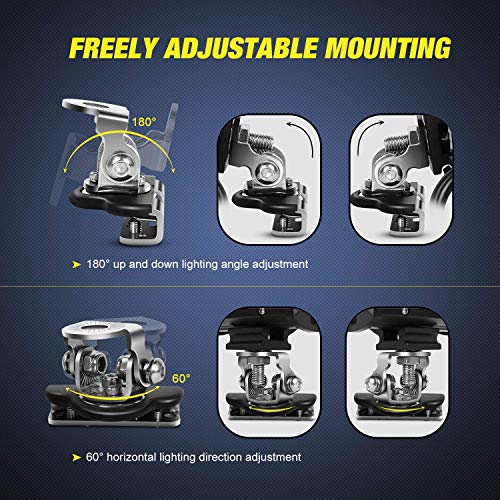 Nilight 2PC 4Inch Triple Row Lights 60W Flood Spot Combo 6000LM Bar Driving Boat Led Off Road Trucks with Adjustable Pillar Hood Mount Bracket Clamp Holder and Wiring Harness Kit - color: Led Pods+ Wiring +Pillar Hood