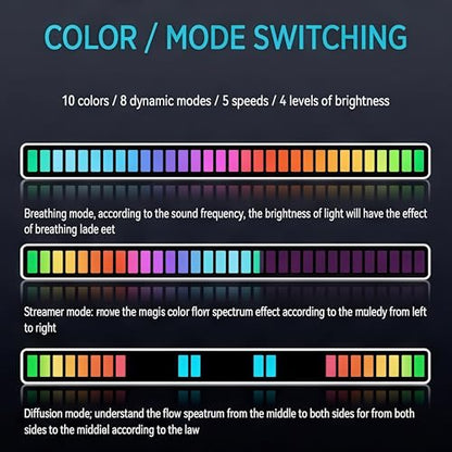 RGB Music Rhythm Light 16 LED Voice Activated Sync with Music Ambient Gaming Desk PC Car Bedroom Light Bar, Black - color: Black