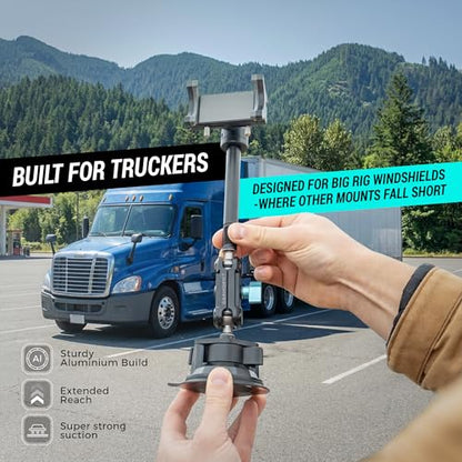 CARMOUNT TitanX100 Long – Truck Phone Mount – Heavy Duty Metal Phone Holder, Suction Cup Phone Mount for Car, Windshield Mount Cell Phone Holder for iPhone, Android, GPS & All Devices - style: TitanX100 Long