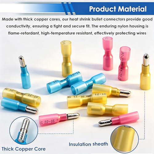 smseace 110PCS Heat Shrink Bullet Connectors with Crimping Tool 22-10AWG Waterproof Bullet connectors Heat Shrink Female&Male Connector for Automotive Boat Stereo Industrial Equipment - size: 111Pcs