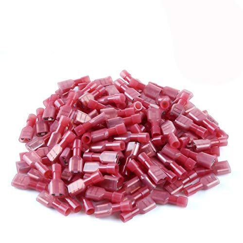 100 Pcs XHF Red Nylon Female Spade Connectors 22-16 AWG Quick Disconnect Wire Terminals Insulated Wire Crimp Connectors - size: Female Red 100PCS