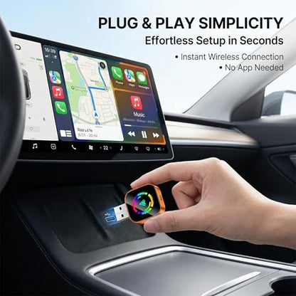 2026 Wireless CarPlay Adapter, Upgraded Wired to Wireless, Supports CarPlay & Android Auto, Plug and Play, Fast Auto Reconnect, Stable Contrl, Zero Lag, Heat Dissipation, Noiseless Car Use - color: Orange