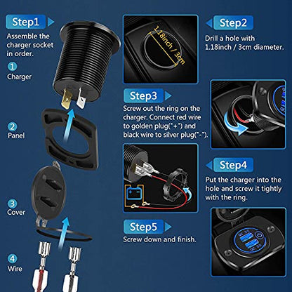 [2 Pack] 12V/24V USB Outlet with Three Extra Panels, Quick Charge 3.0 Dual USB Power Outlet with Touch Switch, Waterproof 12V/24V Fast Charge USB Charger Socket DIY Kit for Car Boat Marine, etc