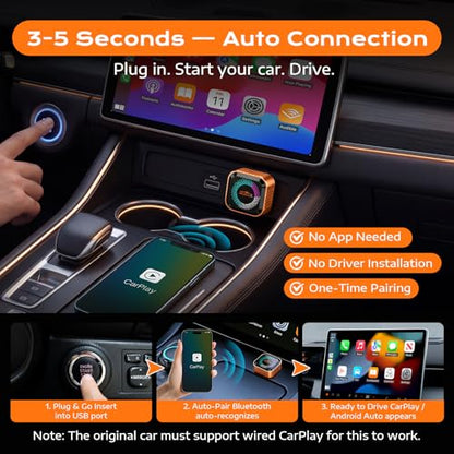4-in-1 Wireless CarPlay Adapter with Screen Mirroring, Plug & Play No App