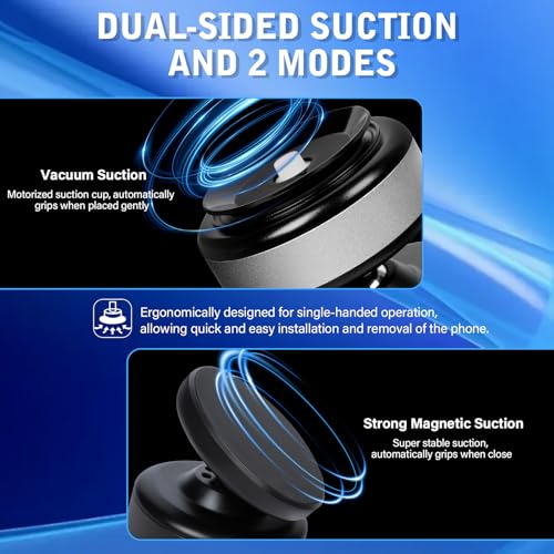 360 Rotatable Car Magnetic Phone Holder,Electric Vacuum Magnetic Suction Car Phone Mount,Magnetic Adsorption Double Cell Phone Holder-Sided Strong Suction for Car Mirro Gym All Smooth Surface (Black) - color: Black