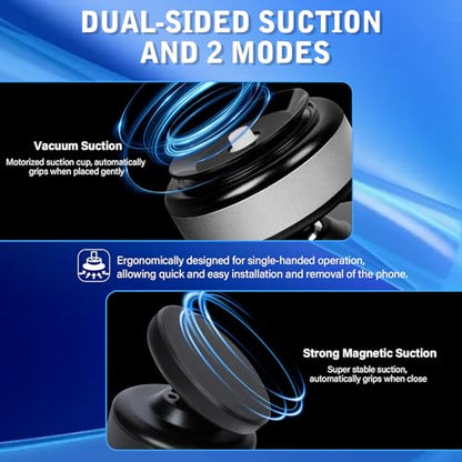 360 Rotatable Car Magnetic Phone Holder,Electric Vacuum Magnetic Suction Car Phone Mount,Magnetic Adsorption Double Cell Phone Holder-Sided Strong Suction for Car Mirro Gym All Smooth Surface (Black) - color: Black