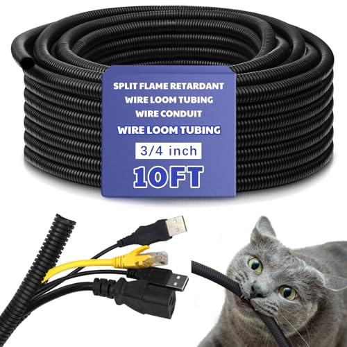 Kanayu 3/4''-10 Ft Split Wire Loom Tubing, Black Flame Retardant - color: Black, size: 3/4''-10 Ft