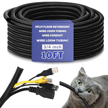 Kanayu 3/4''-10 Ft Split Wire Loom Tubing, Black Flame Retardant - color: Black, size: 3/4''-10 Ft