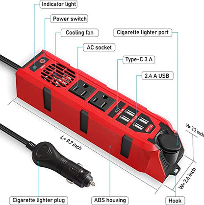 BYGD 200W Car Power Inverter DC 12V to 110V AC Car Adapter Outlet Converter - color: Red