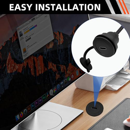 USB A 3.0 to USB C Panel Mount Extension Cable USB3.0 Male to Type C Female Threaded Fixed Mount Cable Embedded Waterproof Round Converter, 5V/2A 5Gbps, Black (0.3M/1Ft) - style: 0.3M/1Ft