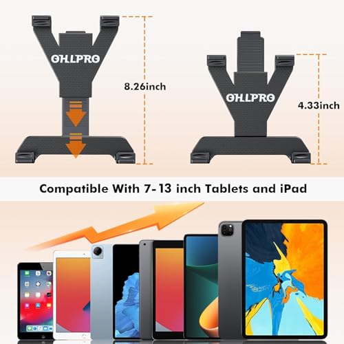 OHLPRO Dashboard Tablet Holder for Car, iPad Car Holder Suction Cup Mount Compatible with 7"-13" Tablets, Truck Windshield Vent with Flexible Arm Clip, Sturdy Adjustable Design, 360° Rotation, Black - size: Dash+Clip 7-13" Mount