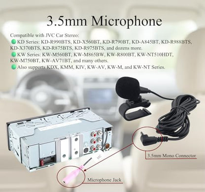 3.5mm Hands-Free Microphone Compatible Replacement for JVC Car Stereo KD KW KDX KW-M KW-T Series – Clip-On Dash Mic with 9FT Cable for Bluetooth and Navigation KD-R990BTS, KW-M560BT, KW-NT1, KD-A615