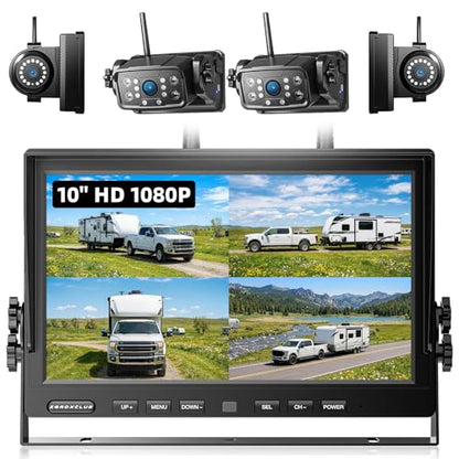Magnetic RV Wireless Backup Camera, HD 1080P 10" Loop Recording Monitor, 2-Rear View 2-Side View Cameras Wireless System for RV Trailer Trucks, Built-in 9600mAh Battery, Night Vision- ZEROXCLUB BC104 - size: 10" 4-Cam
